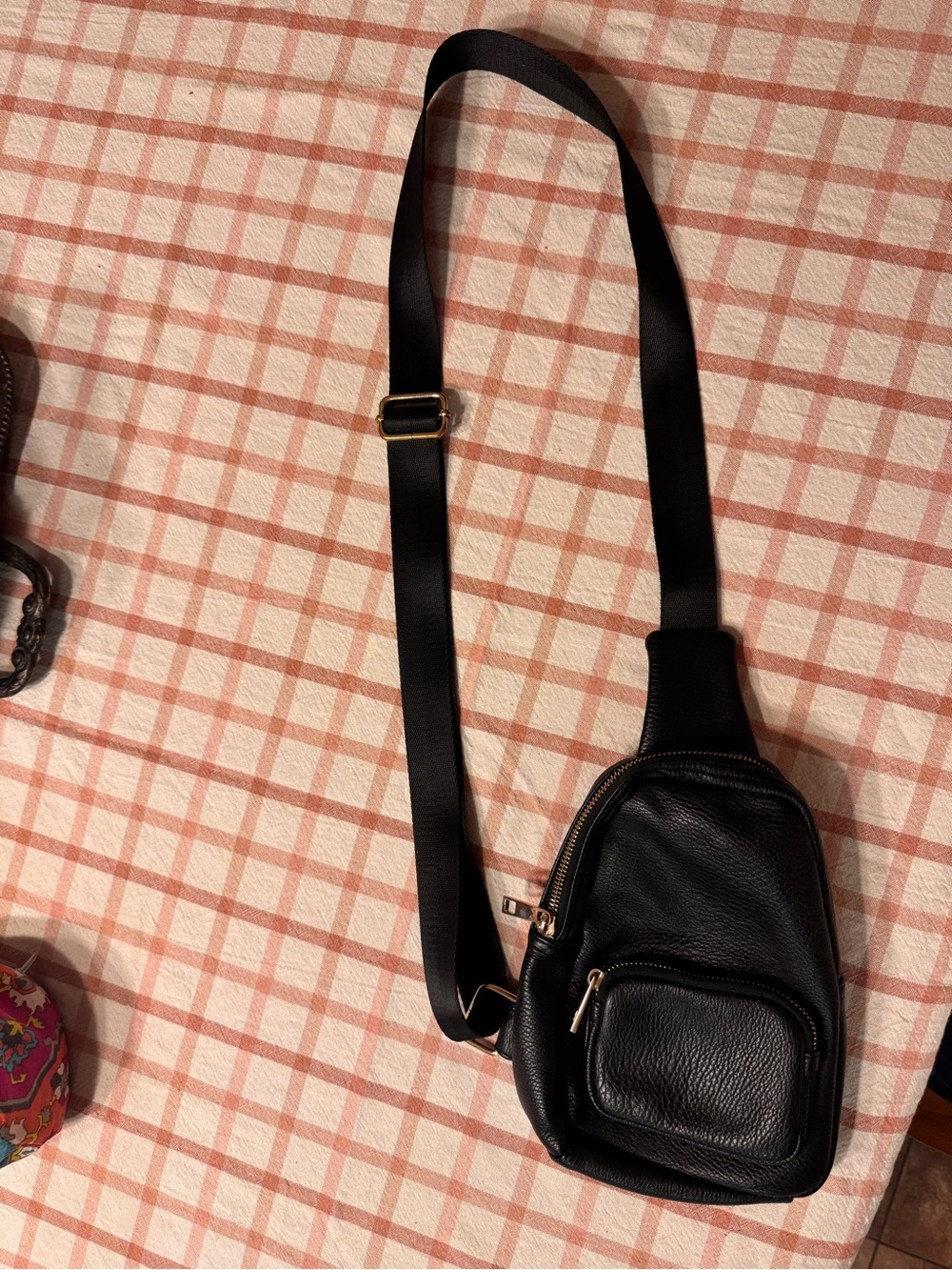 Sondra Roberts Black Pebbled Leather Crossbody Sling